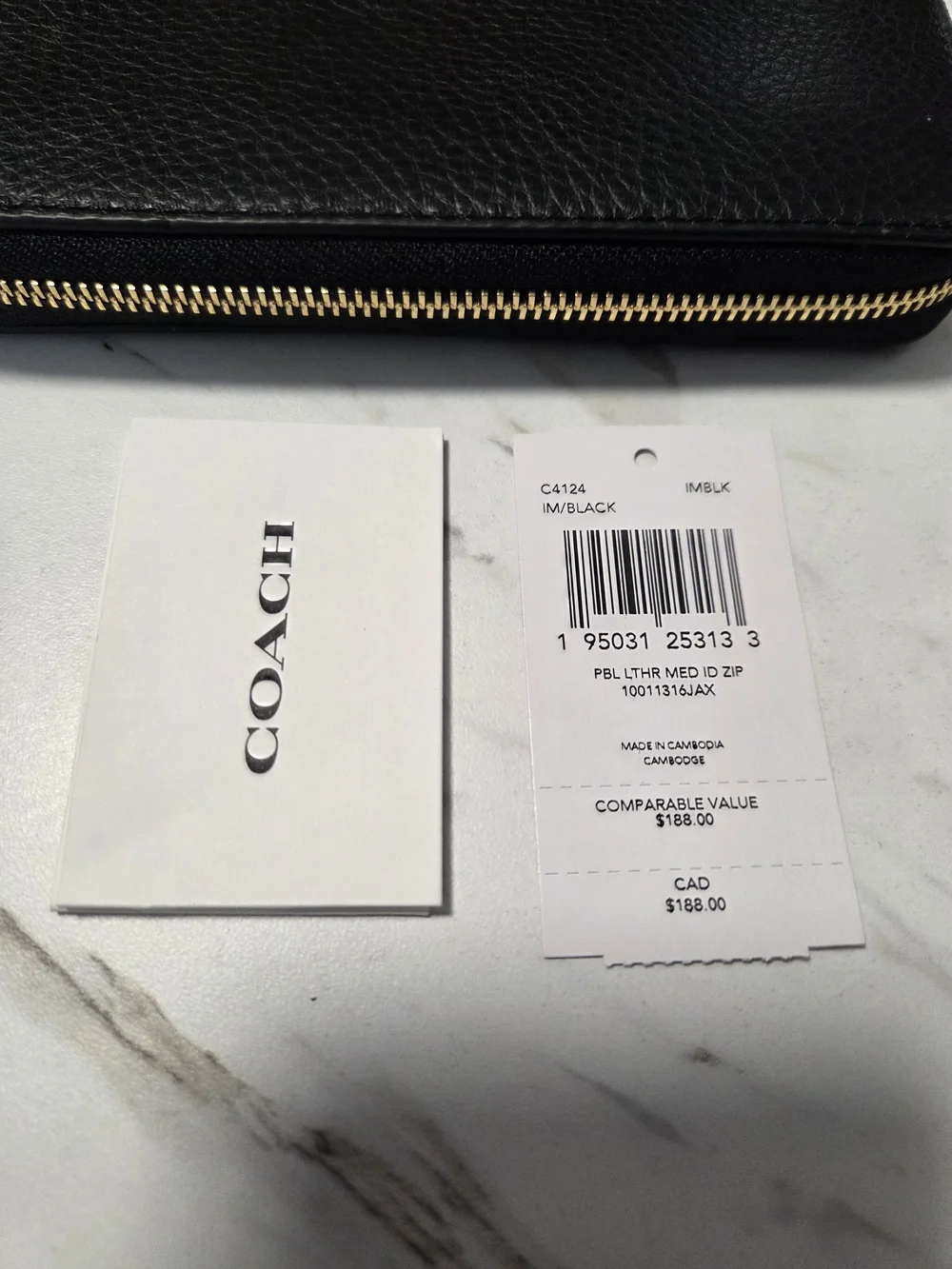 Coach Black Pebbled Leather Zip Wallet